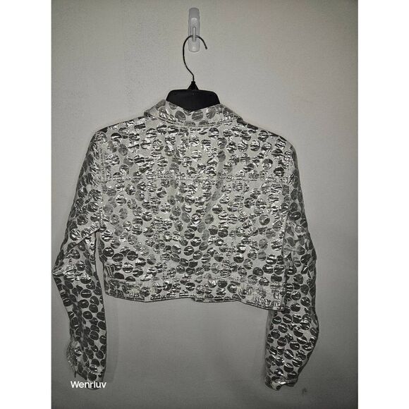 AJ Armani Jeans Cropped Fashion Jacket Rare Silver Chrome Abstract - Picture 4 of 7